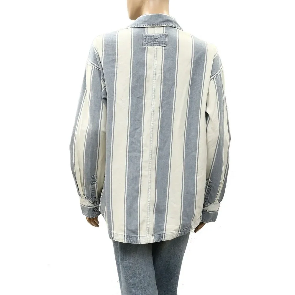 Free People We The Free Crossroads Striped Button Down Shirt Top Print S 288579